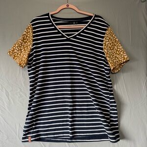 Ampersand Avenue Womens Striped Tee Size XXXL Animal Print Office Casual Lounge
